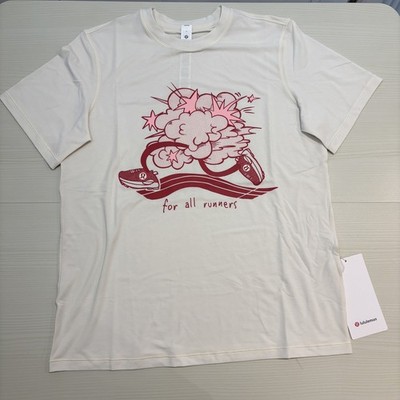 Lululemon Jersey Training Kurzarm Grafik T-Shirt für alle Läufer weiß Größe 4
