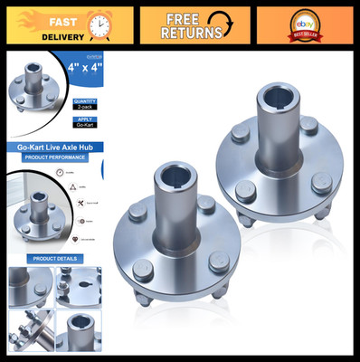 4'' x 4'' Go-Kart Live Axle Hub, 1'' to 3/4'' Step-Down, Keyed Shaft, 8'' Wheel Kit
