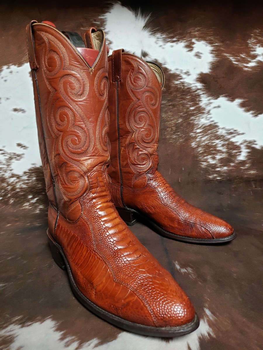 Dan Post Vintage Genuine Ostrich Leg Cognac Western Cowboy  display picture 3