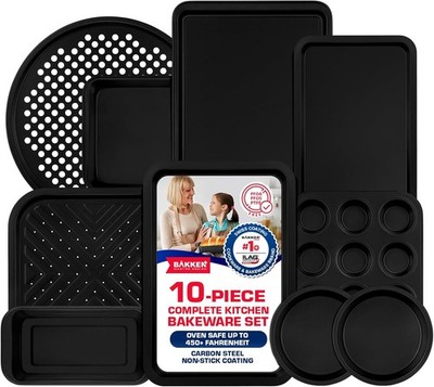 Baking Set   10 Piece   Deluxe Non Stick Black Coating Inside and Outside  