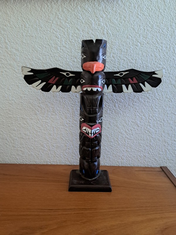  12” Eagle Totem Pole Hand Carved Painted Alaska