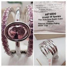 Bomb Party Size 10 Glimmer Of Sparkle Rose Quartz CZ Rhodium