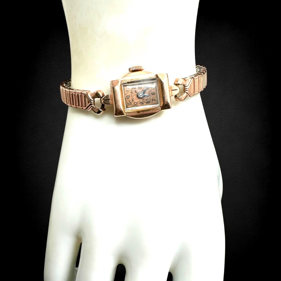Antique 14kt Solid Rose Gold Women's Bulova Wind Up Watch Works Art Deco - Image 2 of 4