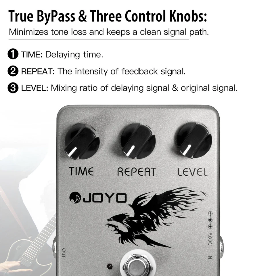 JOYO Digital Delay Guitar Pedal Rango Verdadero Bypass Tiempo/Repetición/Nivel Caja Abierta Foto 2 de 4
