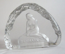 Vintage DENMARK THE LITTLE MERMAID Hand Made Crystatex Glass Paperweight