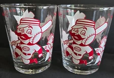 Cincinnati Reds Mr Redlegs Mascot 2 Double Old Fashion Rocks Glasses Vintage MLB