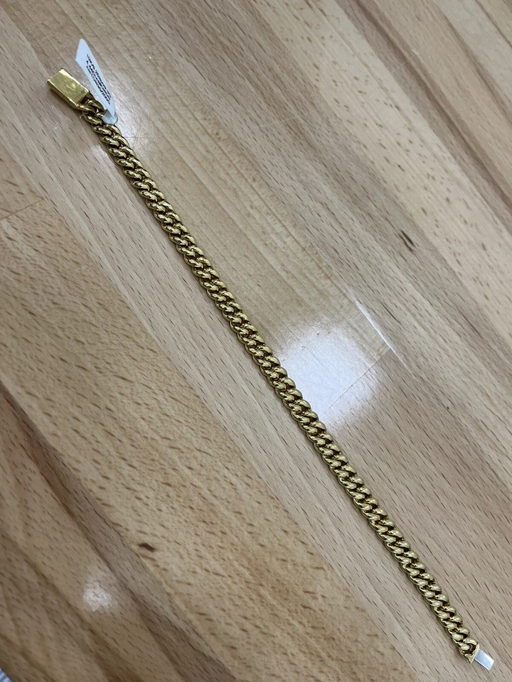 Brazalete o tobillera de eslabones cubanos de oro macizo con diamantes naturales, 9,25 pulgadas Foto 2 de 4