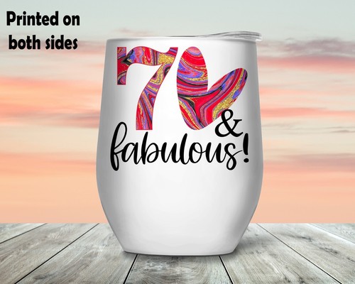 70th Birthday Gift Agate Wine Tumbler Cup Stemless - Picture 3 of 6