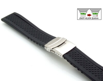 Easy-Klick Silikon Uhrenarmband Modell Karoso-FS-S schwarz 24 mm, Faltschließe