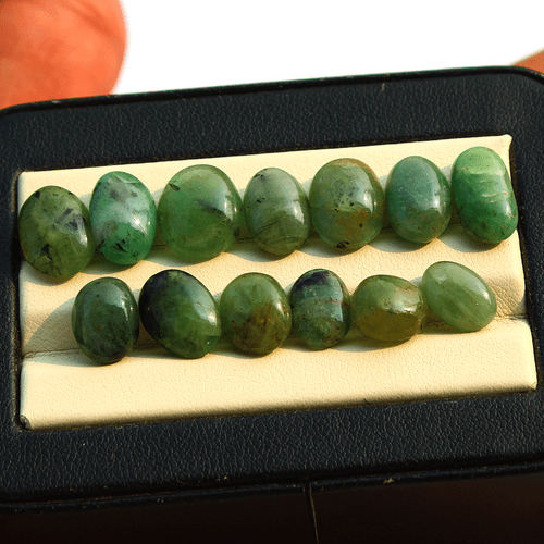13 Pcs Natural Zambian Emerald Untreated 9mm-12mm Oval Cabochon Loose Gemstones - Picture 6 of 15
