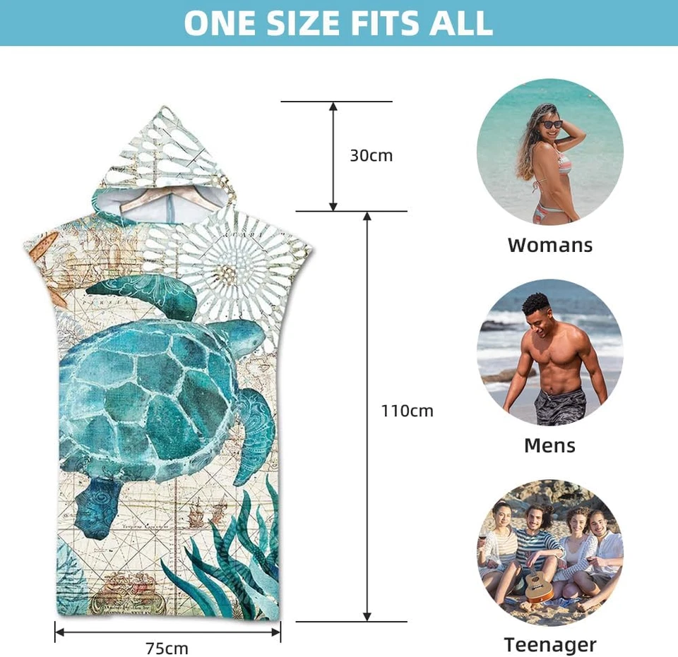 Badeponcho Mit Kapuze, Umziehhilfe Strand Drucken Surfponcho, Handtuch Poncho Au - Bild 3 von 4