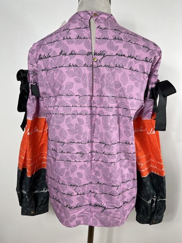 New Emily Lovelock 36 US Size Small Shirt Top Pink Black Bow Logo Long Sleeve V4 - Picture 5 of 6