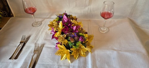 Artificial Flowers Christmas Table Centerpiece Poinsettia Rose Berries Holly - Picture 9 of 16