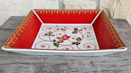 Henriette Porcelain Co Square Bowl Butterfly Orange Gold Flowers 8 1/2" x 8 1/2" - Picture 2 of 7