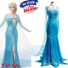 Adult Women Frozen Snow Queen Elsa Costume Cosplay Party Gown Fancy Dress AU8-16