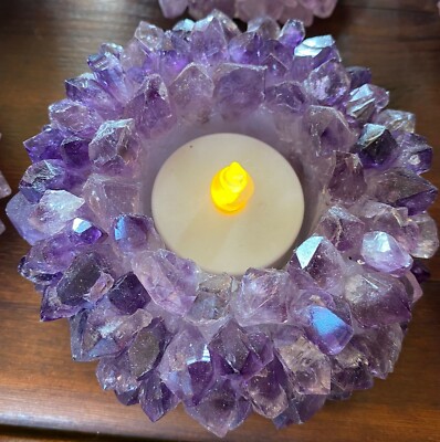 Amethyst Cluster Point Blütenblatt Edelstein Druzy Kerzen-/Teelichthalter 