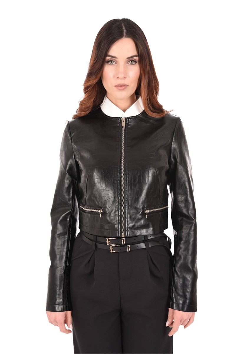 Giacca Donna Eco Pelle Corta Giubbotto Leggero Nero Chiodo Slim