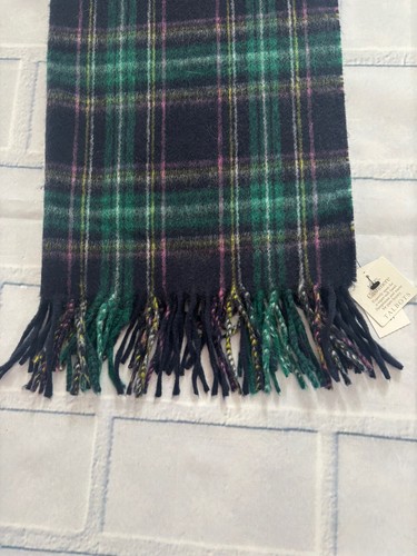 Talbots 100% Cashmere Waterweave Scarf Wrap Blue Pink Plaid Fringe New With Tags - Picture 3 of 10