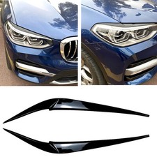 2x Gloss Black Headlight Eyelid Cover Trim For Bmw X3 X4 G01 G02 2018-2022
