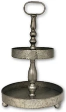 2 Tier Vintage Metal Serving Tray Stand Farmhouse Décor With Carry Handle