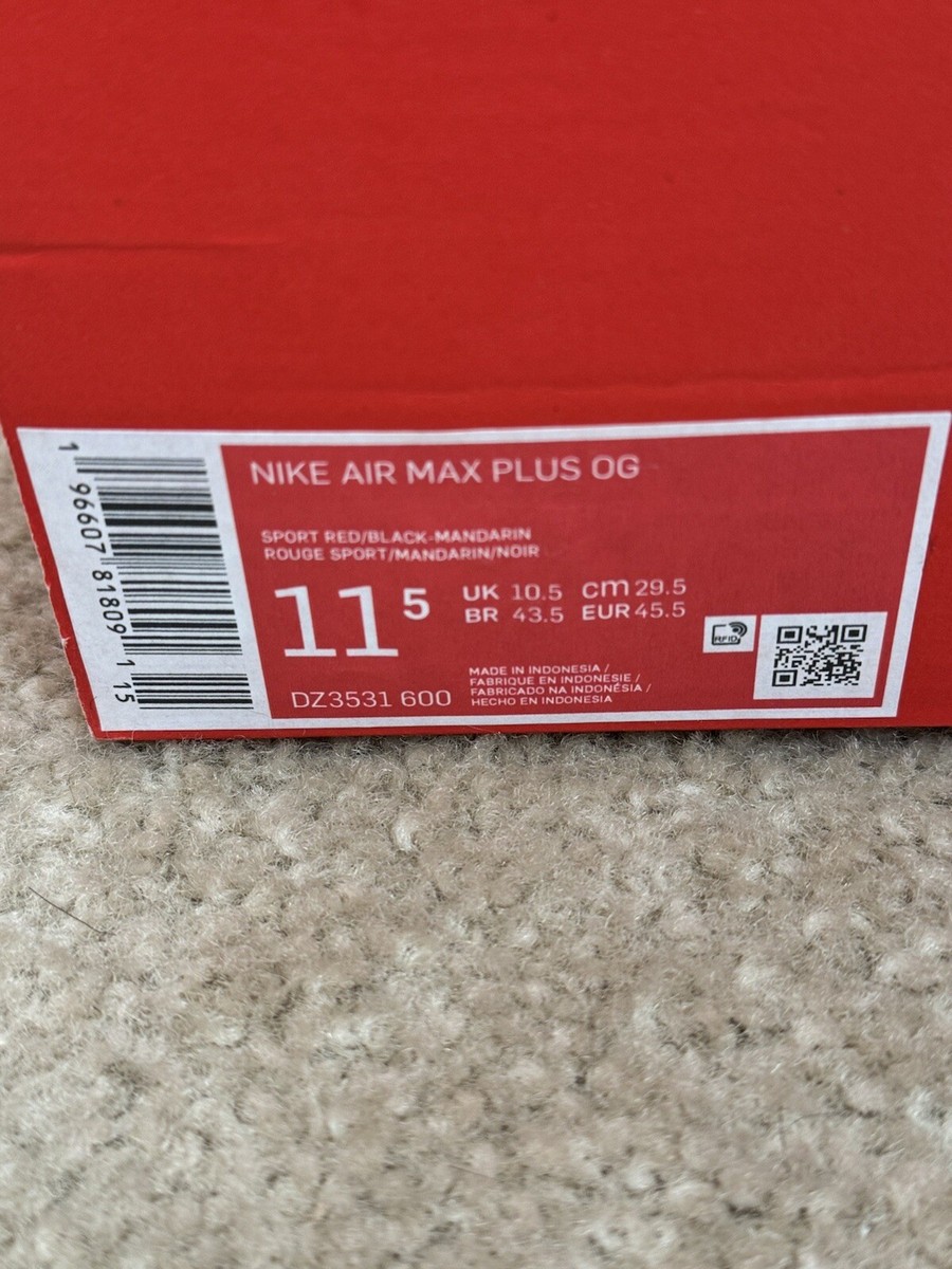 Size 11.5 Nike Air Max Plus Light Photography Black Red Orange Mens DZ3531-600 — product photo 6 of 7