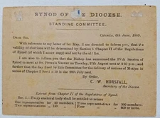 1889 C. W. Horsfall Synod of The Diocese Church of Ceylon Election Postcard
