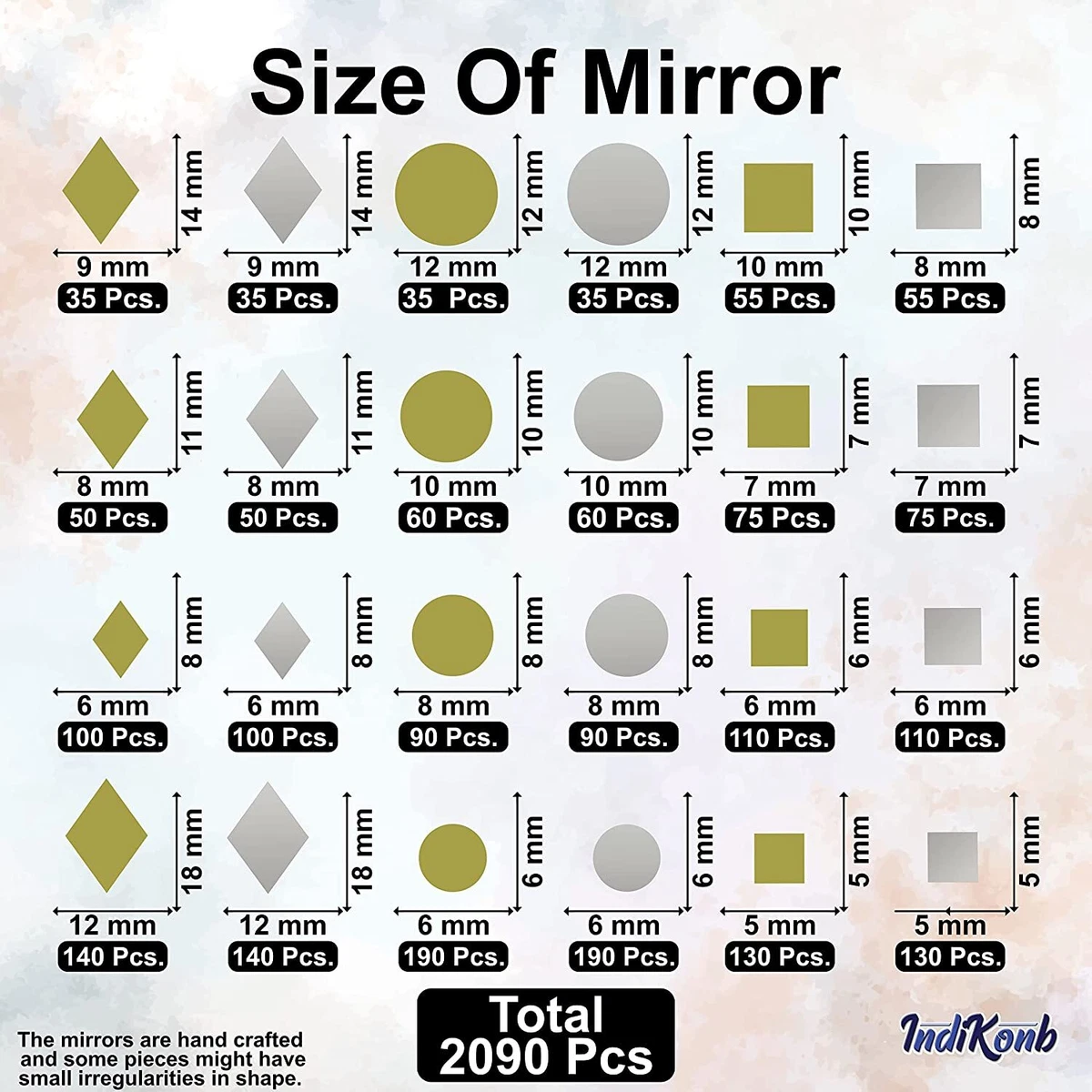 2090 Mirror for Craft Work, Small Mirror Glass Pieces for Lippan