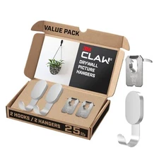 3M CLAW 25 lb. 2 Drywall Silver Hooks & 2 Extra Picture Hangers, Heavyweight ...
