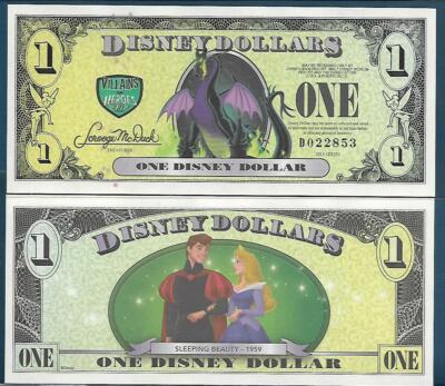Disney Dollar $ 1 Dollar Maleficent Sleeping Beauty, 2013, D prefix 5 digit, UNC