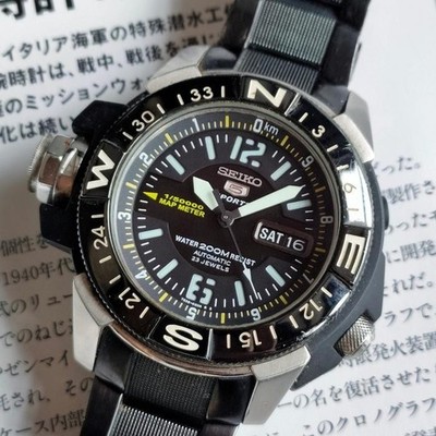 RARE Seiko 5 Sport Atlas Map Meter Automatic 7S36-02K0 Black Dial