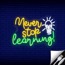 Never Stop Learning Neon Sign Letters neon Cool white and green,lemon-yellow