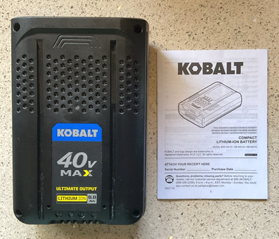 KOBALT 40v Max 6.0 ah Li-ion Battery Model KB 240-03 * Excellent & Lightly Used