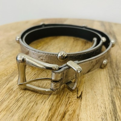 Vintage Leather Shop 1108 Distressed Silver Studded Leather Belt Women s 30-34