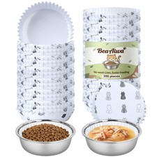 Disposable Cat Food Bowl Set 300 Pcs Cat Bowls liners  2 Pcs Stainless Steel...