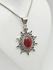 ATI Sterling Silver Vintage Native Mexico Carnelian Sunburst Pendant Necklace — photo 4