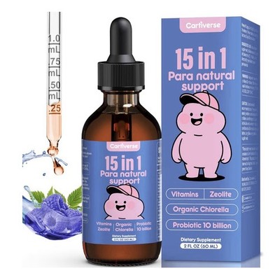 Cartiverse 15 in 1 Liquid Supplement Raspberry 2 fl oz Vitamin C Chlorella