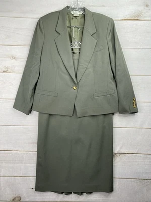 Vtg Austin Reed Worsted Wool Blazer & Skirt Womens 10 12 Green Gold Button USA - Image 1 of 4