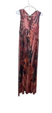 Oneworld Women's L Maxi Dress Sleeveless V-Neck Floral Knit Casual (HOME16)