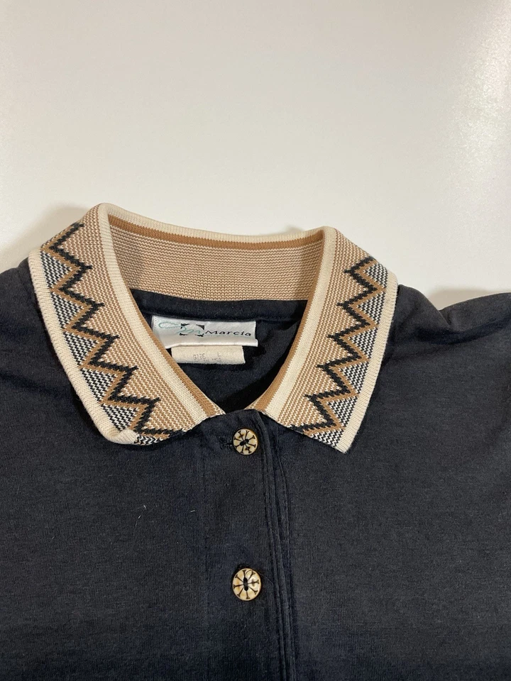 Polo de Golf Marcia Vintage Talla M Hipster Papá Negro Hecho en EE. UU. Años 90 Foto 2 de 4