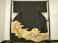 Heiwaya Kimono Luxury black tomesode piece embroidery duck and flower pattern