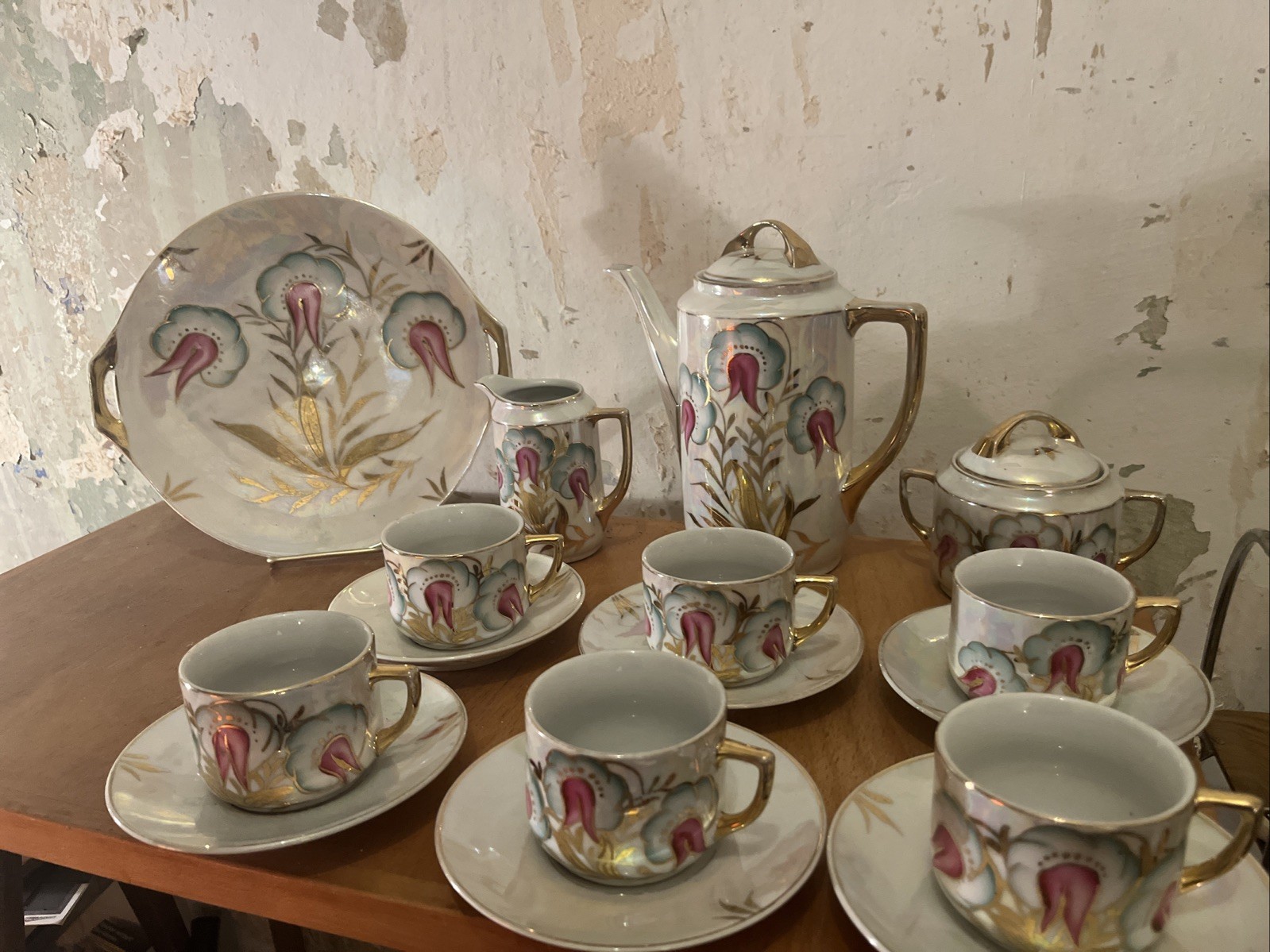 Jugendstil Kaffeeservice 6 Pers. Eamag Alt Schönwald Bavaria Porzellan Goldrand