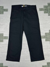 Carhartt Work Pants Mens 34 Black Relaxed Fit Logo Cotton Stretch Mid Rise