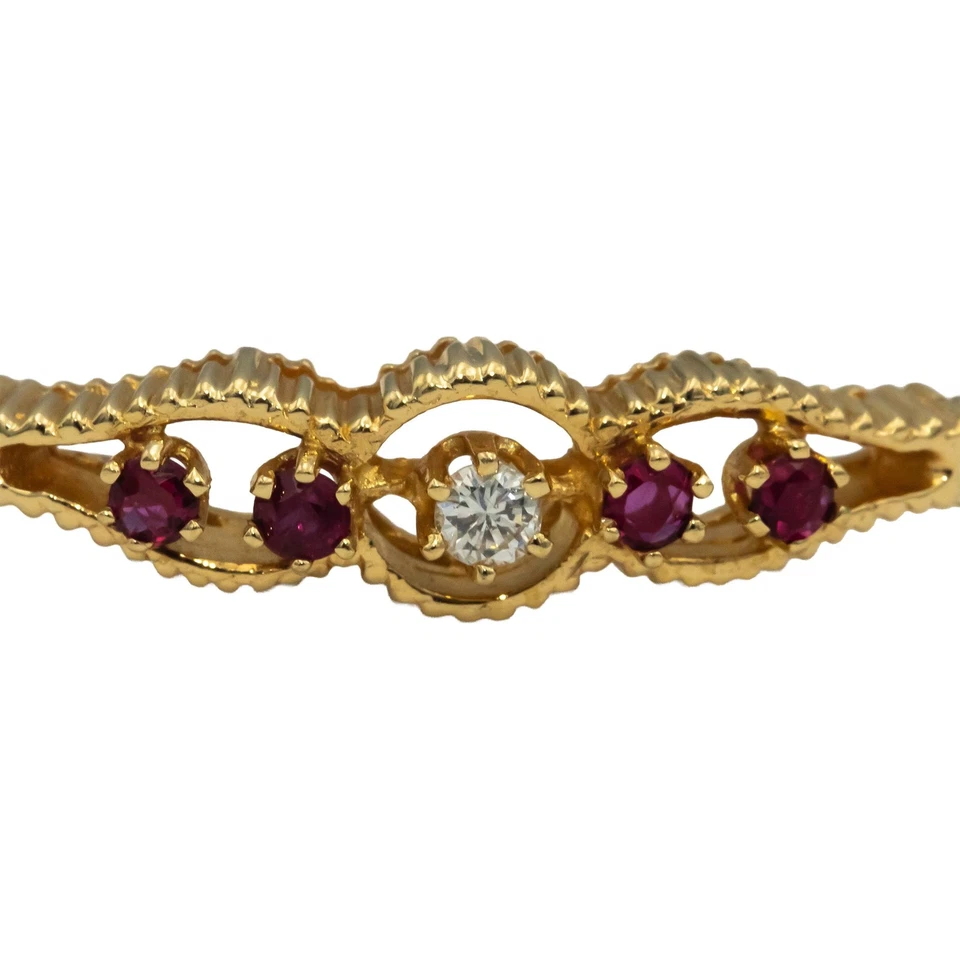 14k Yellow Gold Round Ruby and Diamond Bangle Bracelet 0.17CT - Image 2 of 4