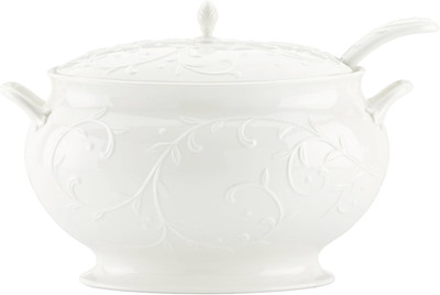 Opal Innocence Carved Covered Soup Tureen with Ladle, 10-1/4-Inch, White, 152 Ou