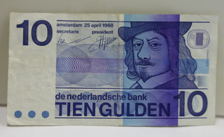 1968 Netherlands 10 Gulden Banknote VF