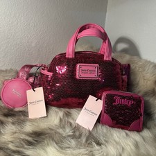 NWT Juicy Couture Puffed Up Satchel  Wallet Set - Pink Sequins