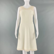 CHANEL Size 8 Cream Cotton Acrylic Sleeveless Mid-Calf Dress