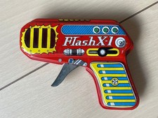 Vintage Japanese Tin Toy Gun Flash X-1 Shudo Pistol Showa Era