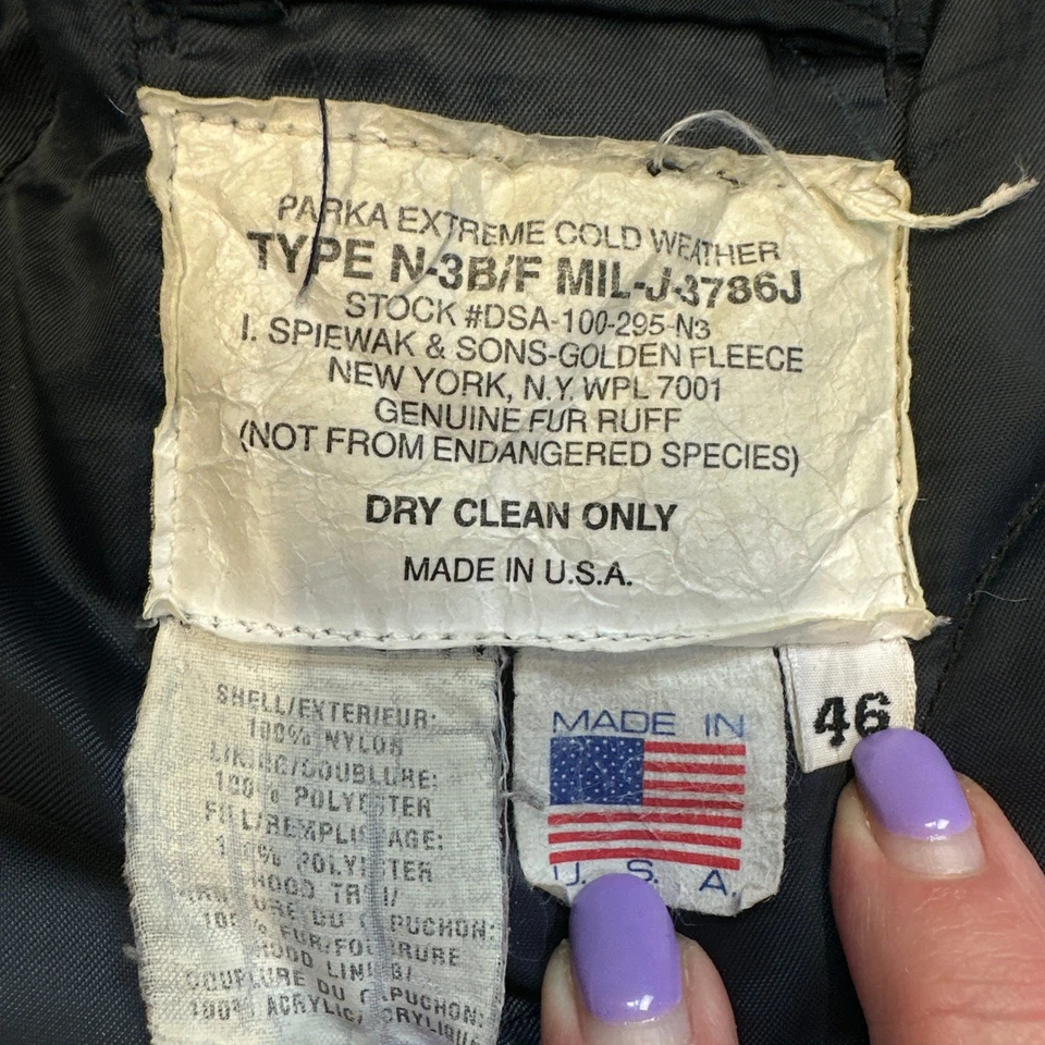 Spiewak Golden Fleece N-3B Extreme Cold Weather Parka 46 Fur Hood Jacket USA - Image 3 of 4
