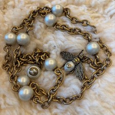 GUCCI Bee Pearl GG Chain Belt w/Gucci Pouch